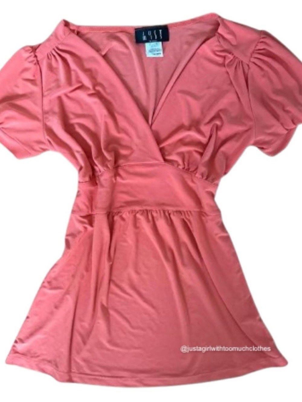 Coral Puff-Sleeve V-Neck Tunic